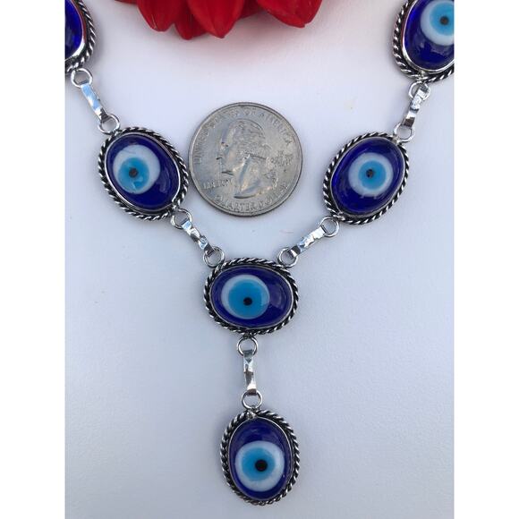 Blue Evil Eye Mati Handmade Glass Beads Necklace - Picture 4 of 6